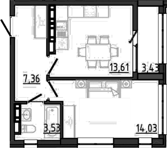 1-комн., 38.52 м²