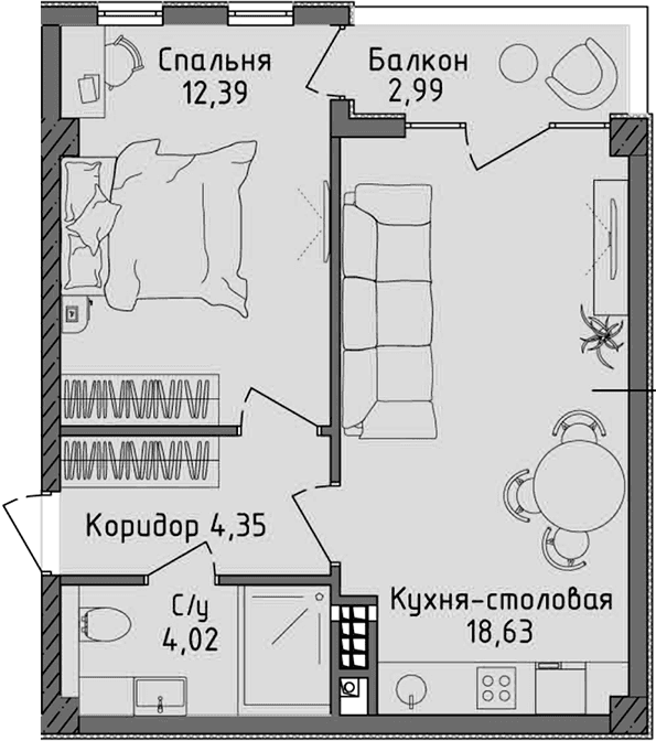 2-комн., 39.39 м²