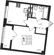 1-комн., 31.72 м²