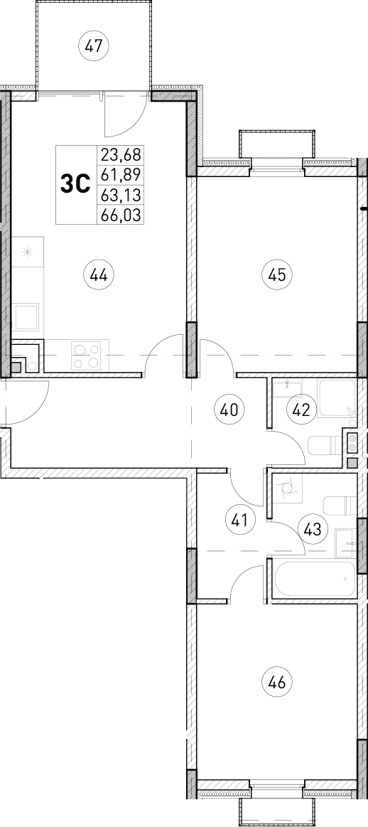 2-комн., 61.89 м²