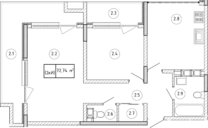 2-комн., 56.1 м²