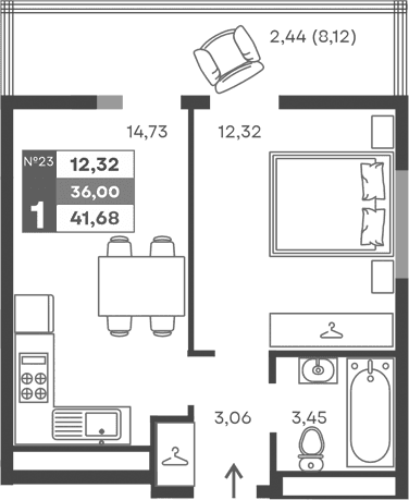 1-комн., 33.56 м²