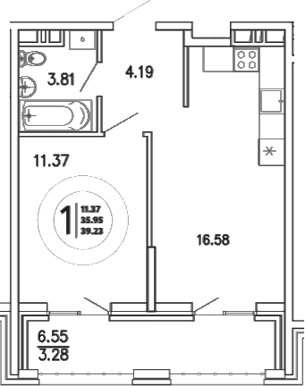1-комн., 35.95 м²