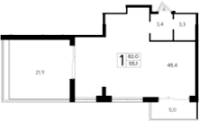 Студия, 55.1 м²