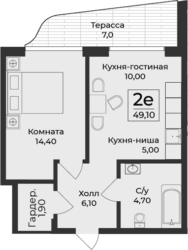 2-комн., 42.1 м²