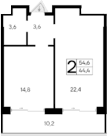 1-комн., 44.4 м²