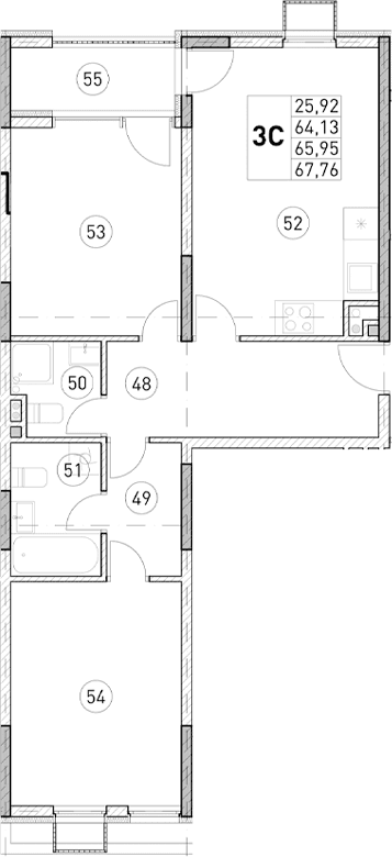 2-комн., 64.13 м²