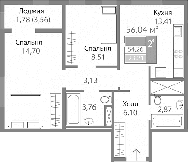 2-комн., 52.48 м²
