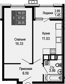 1-комн., 37.9 м²