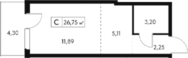 Студия, 22.45 м²