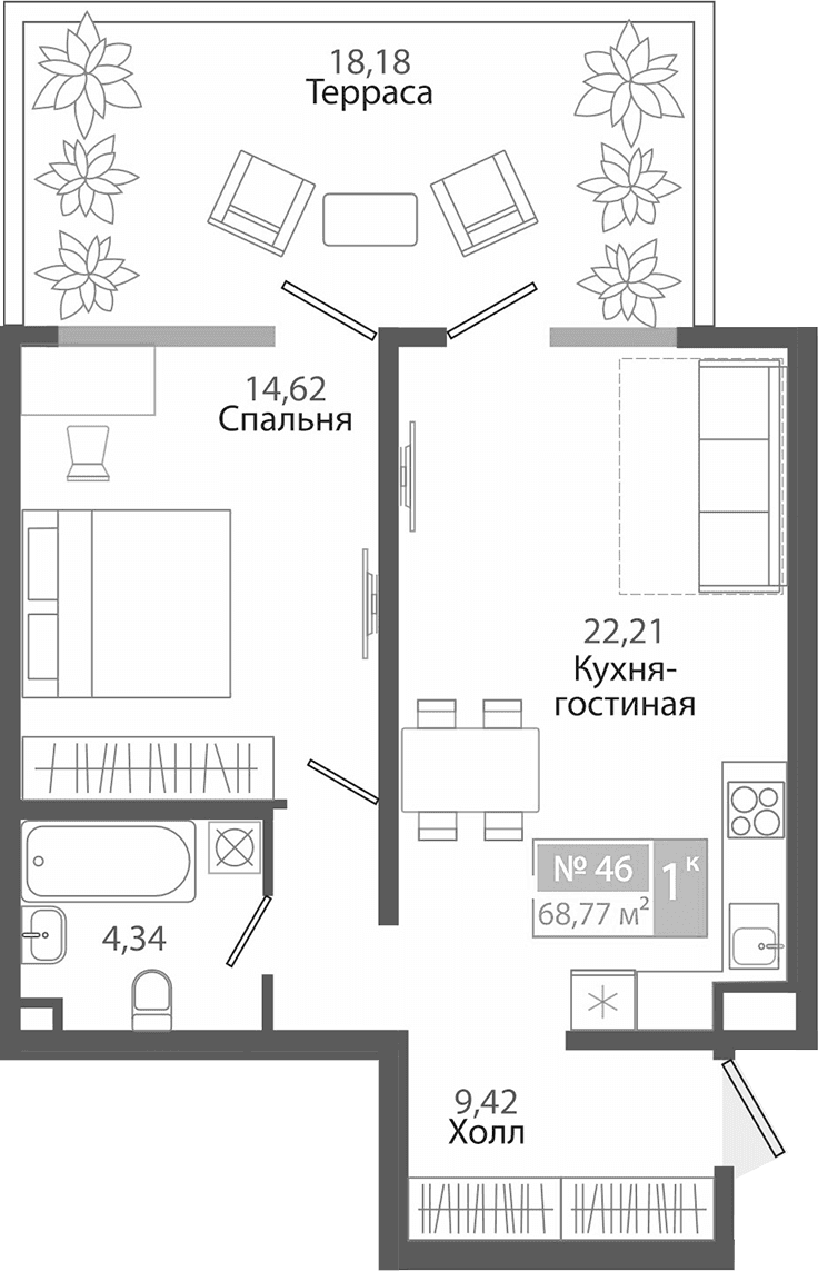 1-комн., 50.59 м²