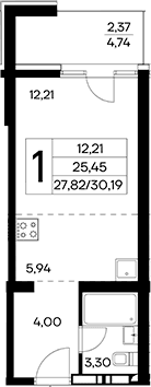 Студия, 27.82 м²
