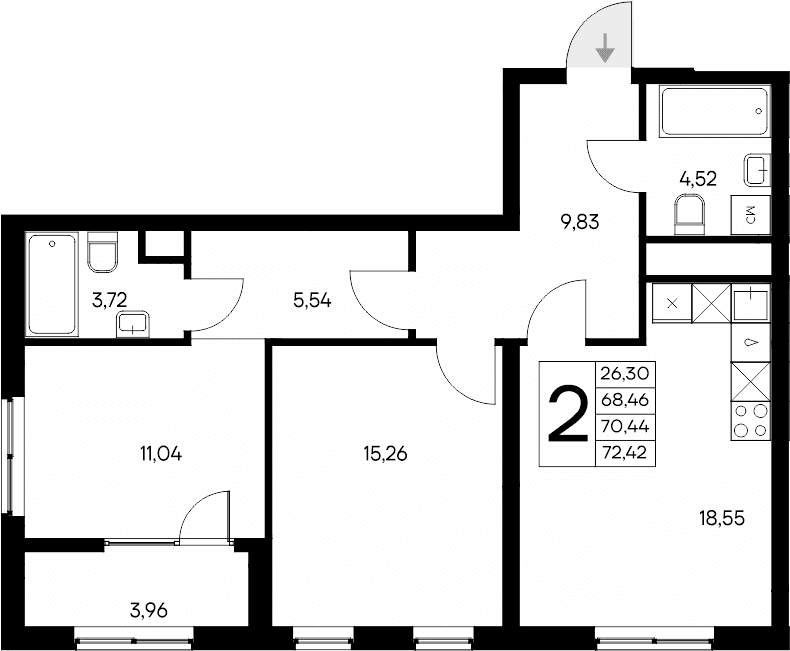 2-комн., 68.46 м²