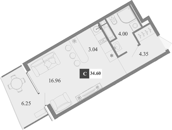 Студия, 28.35 м²