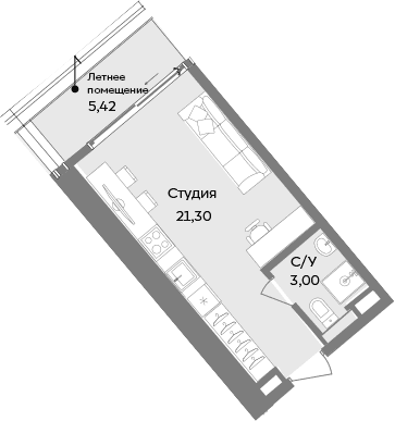 Студия, 24.3 м²