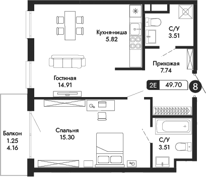 2-комн., 48.45 м²