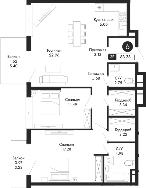 3-комн., 80.79 м²