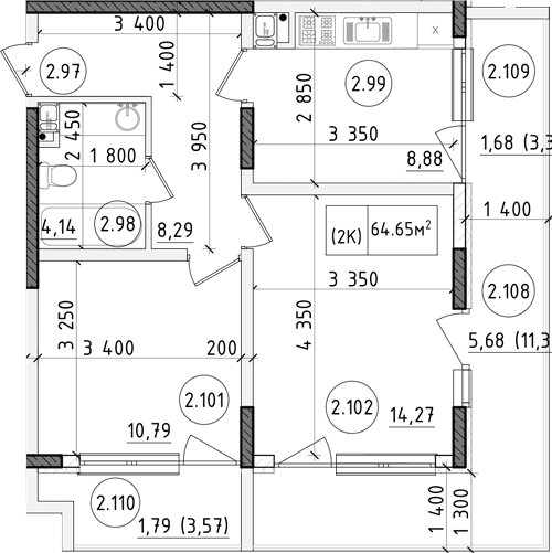 2-комн., 44.72 м²
