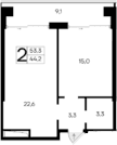 1-комн., 44.2 м²