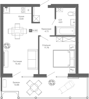 2-комн., 40.72 м²