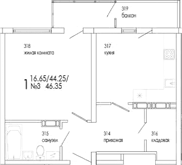 1-комн., 44.25 м²