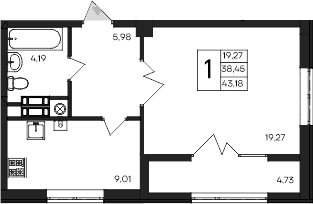1-комн., 38.45 м²