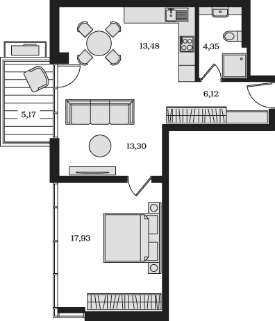 2-комн., 55.18 м²