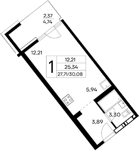Студия, 27.71 м²