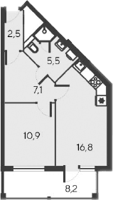 2-комн., 42.8 м²