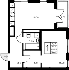 1-комн., 52.31 м²