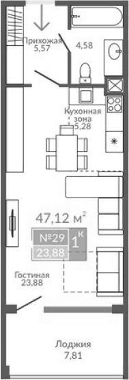 Студия, 39.31 м²