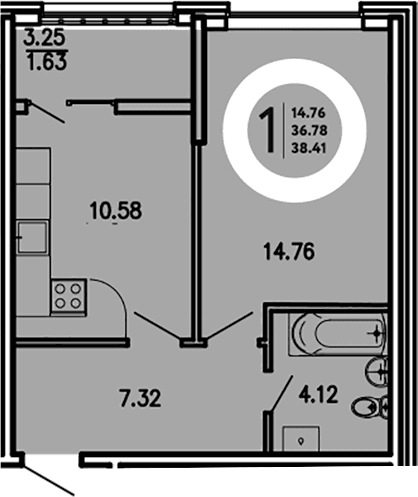 1-комн., 36.78 м²