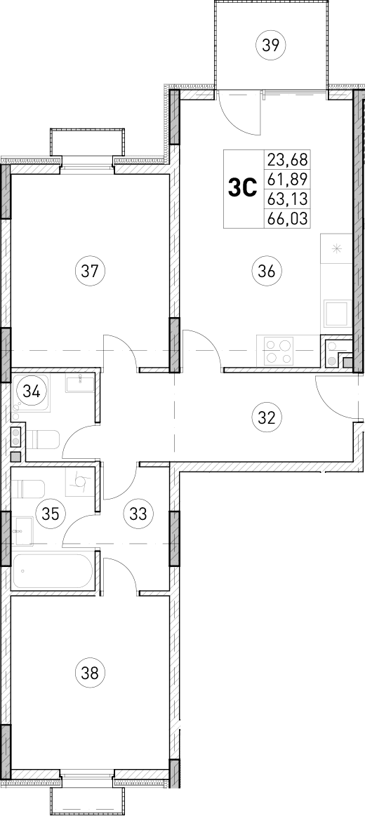 2-комн., 61.89 м²