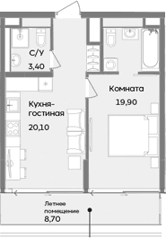 2-комн., 43.4 м²