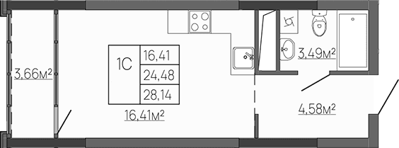 Студия, 24.48 м²
