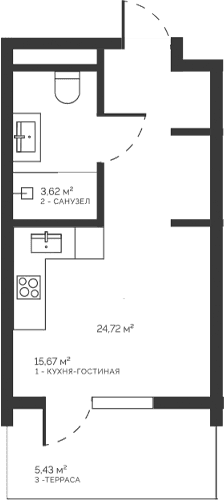 Студия, 19.29 м²