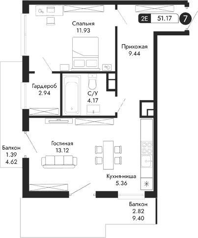 2-комн., 46.96 м²