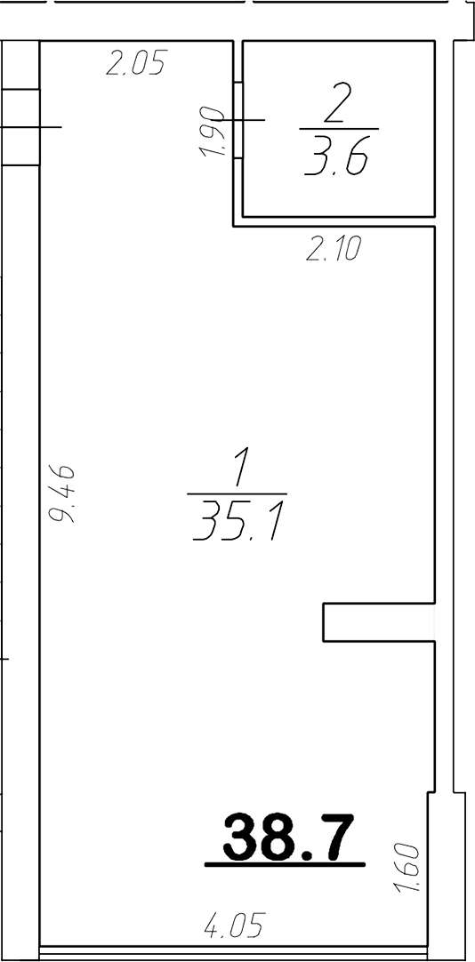 Студия, 38.7 м²