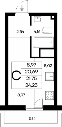 Студия, 20.69 м²