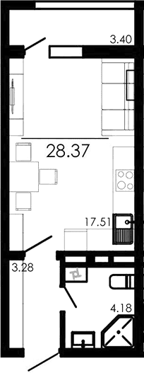 Студия, 24.97 м²
