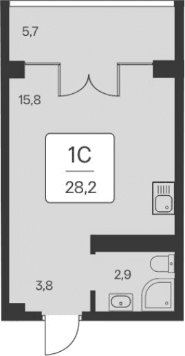 Студия, 22.5 м²