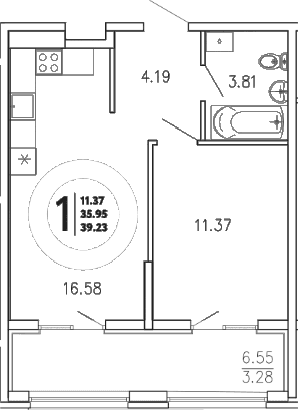 1-комн., 35.95 м²