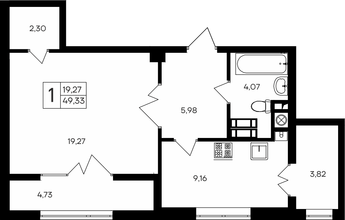 1-комн., 44.6 м²