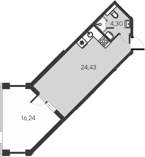 Студия, 28.73 м²
