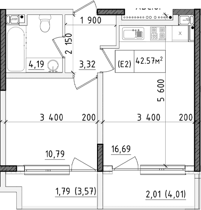 2-комн., 34.82 м²