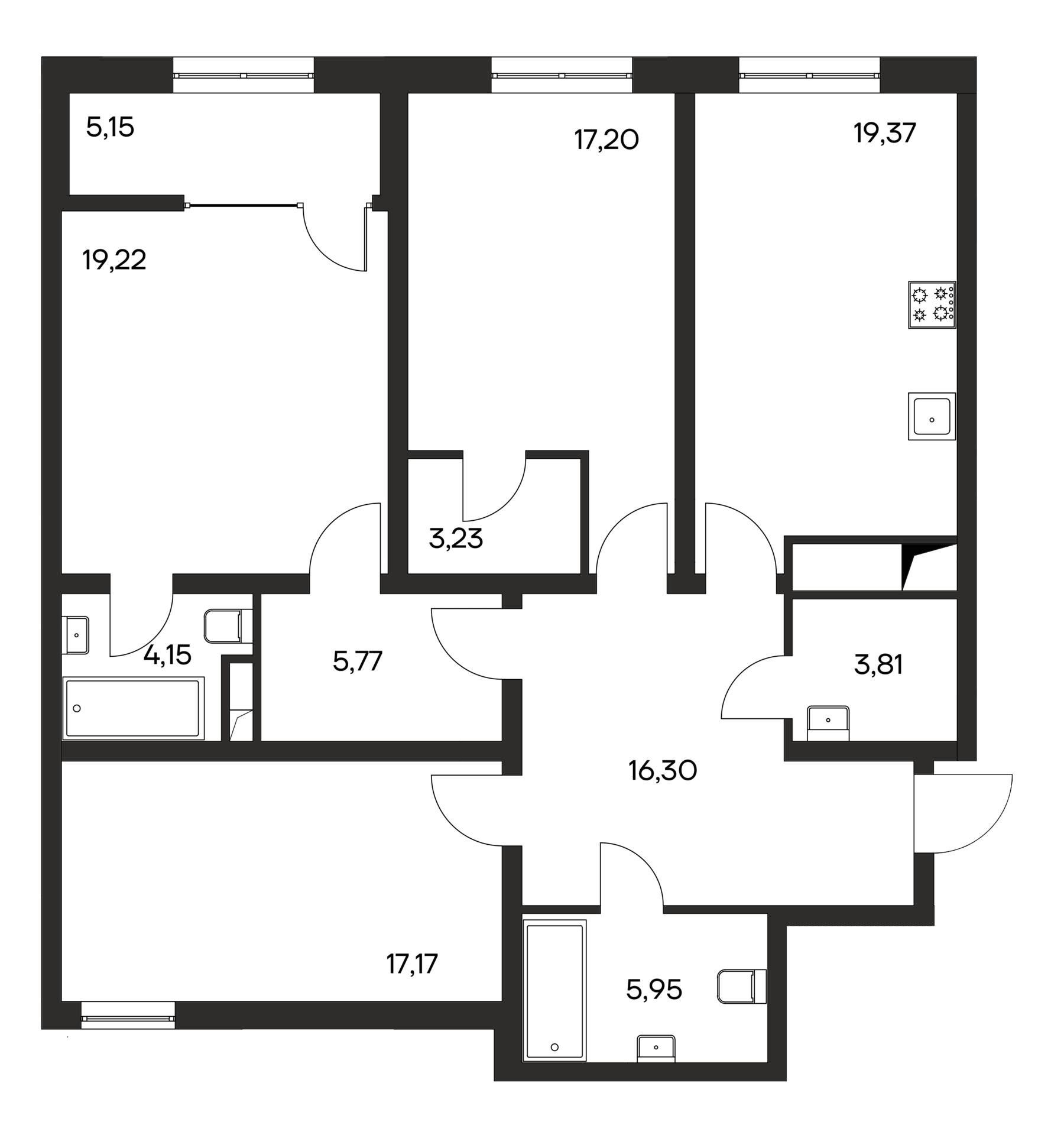 3-комн., 112.17 м²