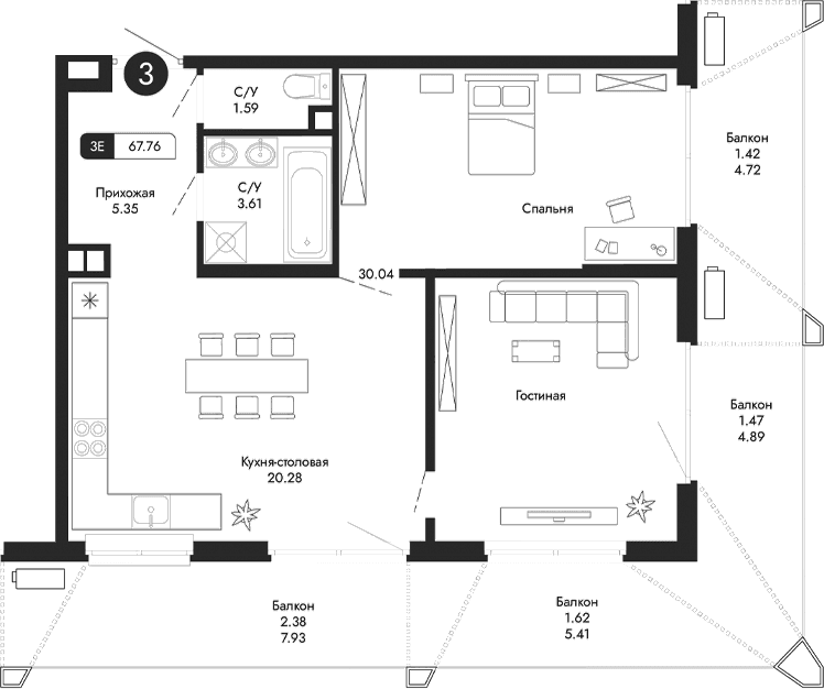 Своб. план., 60.87 м²