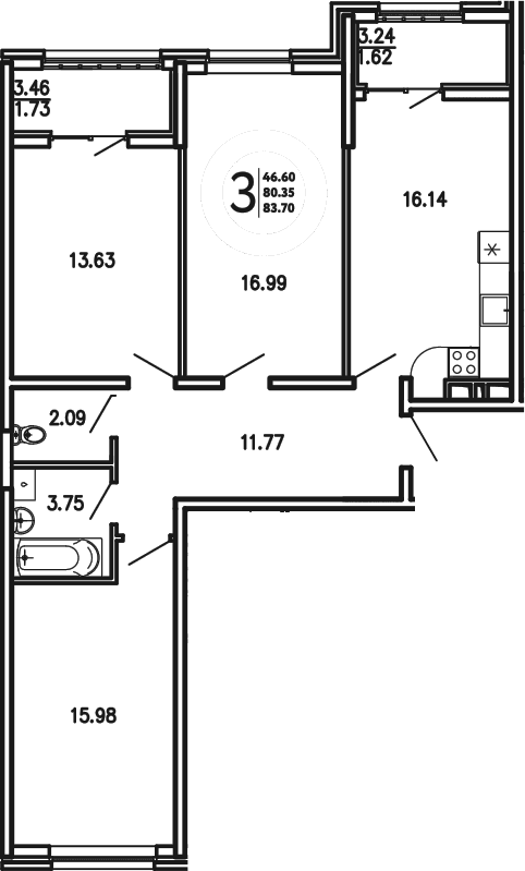 3-комн., 80.35 м²