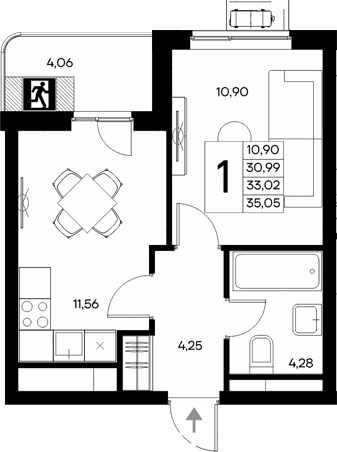 1-комн., 30.99 м²
